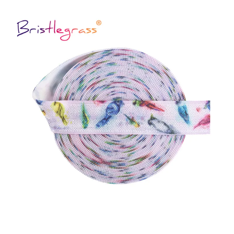 

BRISTLEGRASS 2 5 10 Yard 5/8" 15mm Bird Peacock Print Foldover Elastic FOE Spandex Satin Band Tape Hair Tie Headband Sewing Trim