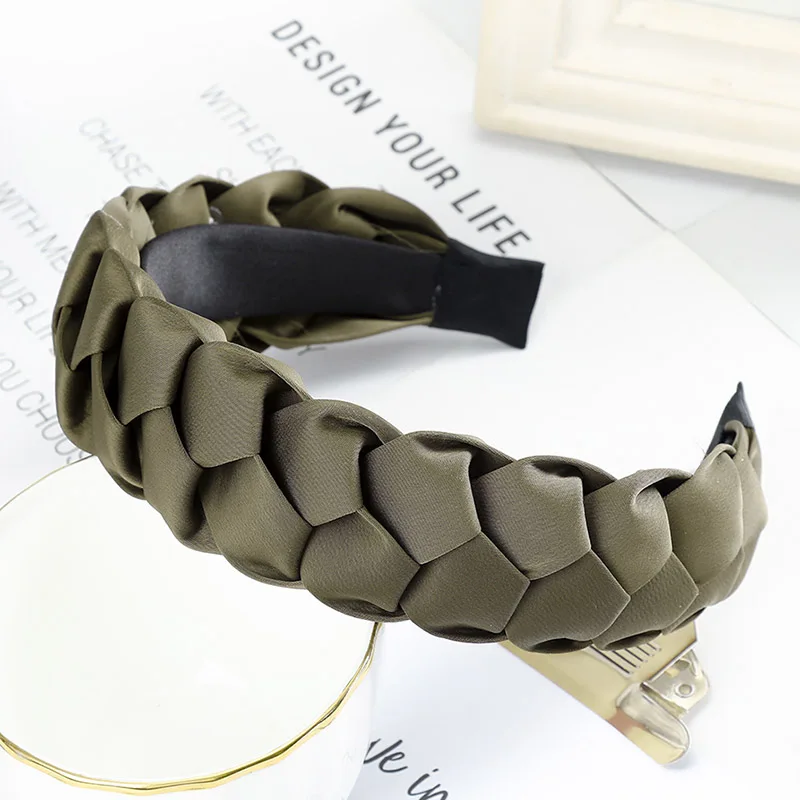 Army Green 2 Корейская плетеная лента для волос женская тканевая завязанная повязка на голову винтажные твист аксессуары для волос в виде тюрбана фиксированная широкая лента для волос аксессуар для волос в стиле бохо - Цвет: Army Green 2