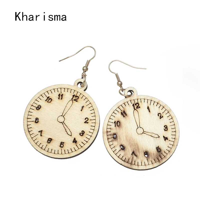 Женские индивидуальные круглые деревянные серьги подвески с принтом модные