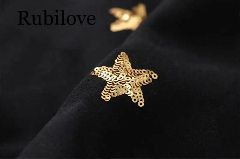 

Rubilove Gold Stars Embroidery Black Sweatshirts 2019 Autumn Women Crew Neck Long Sleeve Pullover Tops Casual Female Clothes