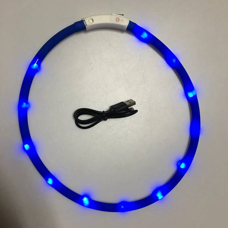 Синий Регулируемый светящийся светодиодный светильник USB ошейник для собак USB Перезаряжаемый мигающий ночной ошейник светящийся плюшевый флэш-ошейник для домашних животных - Цвет: Синий