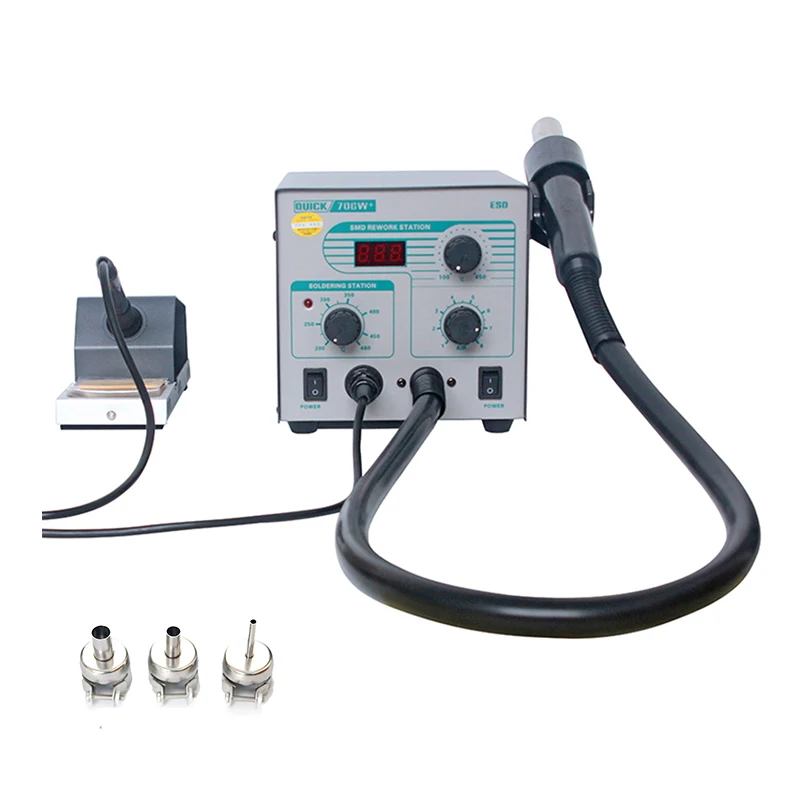 

Паяльная станция QUICK 706 Вт + BGA, паяльник с горячим воздухом, паяльная станция без свинца с 3 насадками