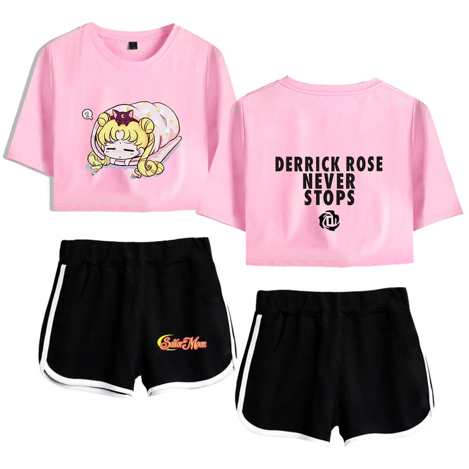 

2020 Korean fashion women's sailor moon tshirt sexy + shorts ladies two-piece sailor moon pattern cartoon cute girls casual suit