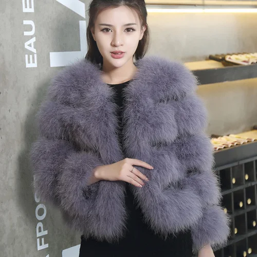 

Fashion Winter Jacket Women Real Fur Coat Natural Ostrich Fur Thick Warm Outerwear Streetwear High Quality