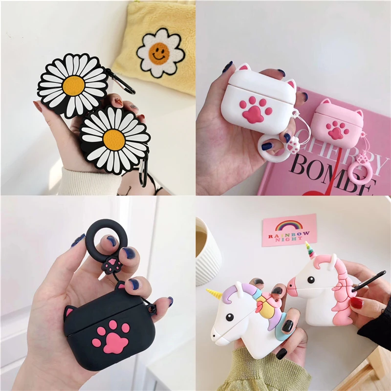 

3D Cute Daisy Cartoon For AirPods Pro 1 2 Bluetooth-Compatible Earphone Case Unicorn Soft Silicone Protection Cover Funda
