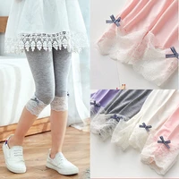 summer girls leggings 2021 new kids pants cute lace bow solid pantalons capris 2 8year children modal trousers thin baby clothes