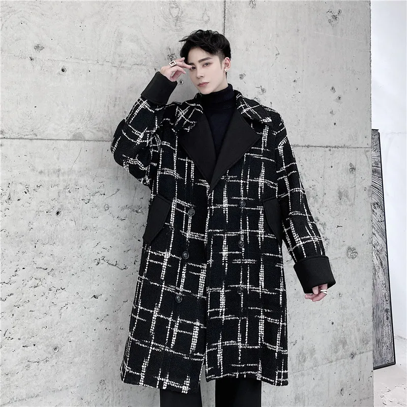 

Мужское шерстяное пальто в стиле Ямамото, повседневное Свободное пальто контрастных цветов большого размера для осени и зимы