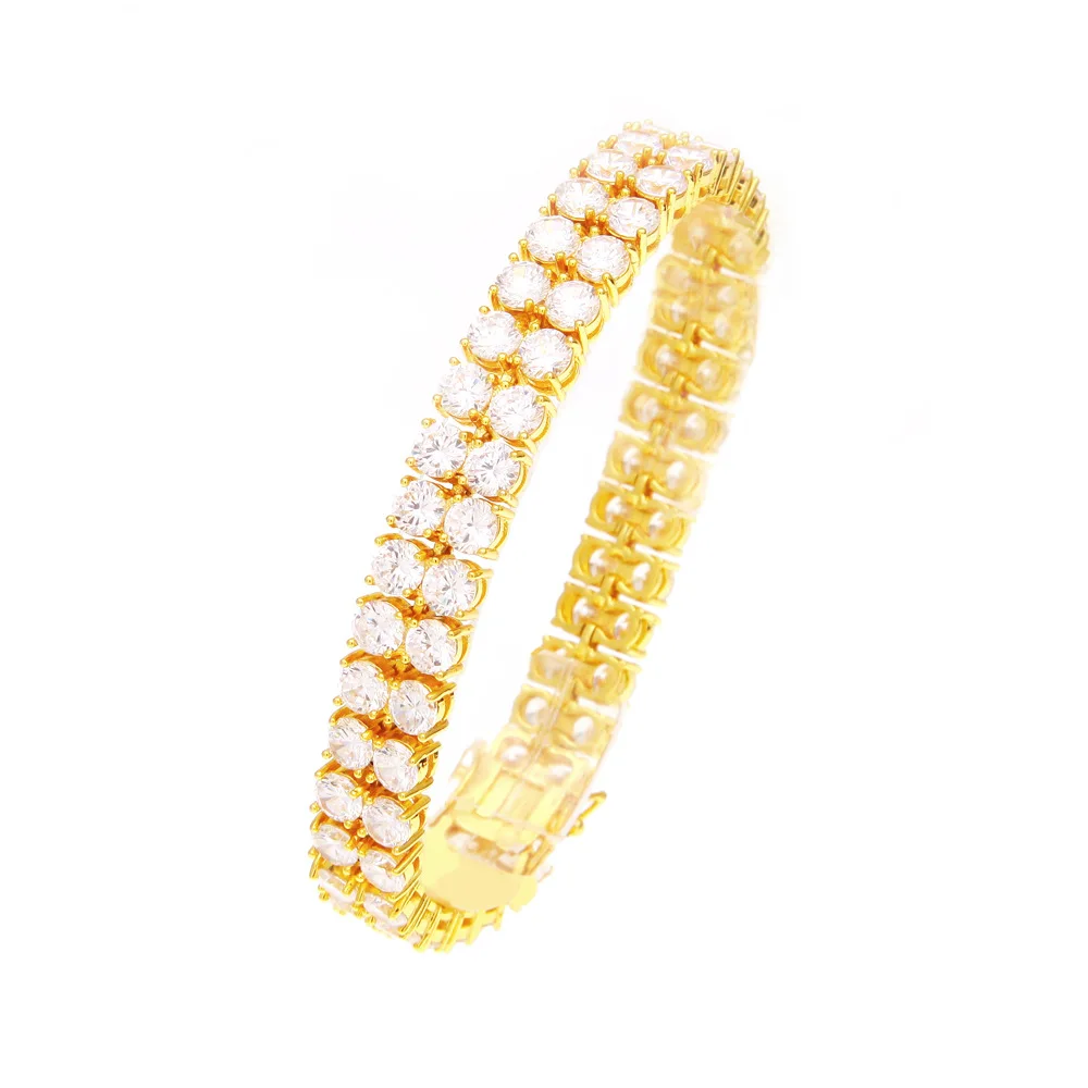 

Hip Hop Men's Double Diamongd Bracelet 2 Rows AAA Zircon 18K Gold Plated Bangle