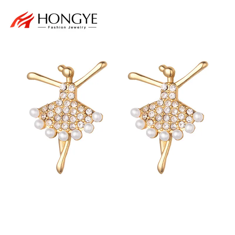 

HONGYE Korean Elegant Temperament Ballerina Girl Pearl Stud Earrings Small Exquisite Brincos for Lady Trendy Bijoux Party Gift