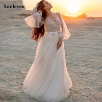 smileven beach wedding dresses puff sleeve bridal gown plus size elegant princess wedding party dress