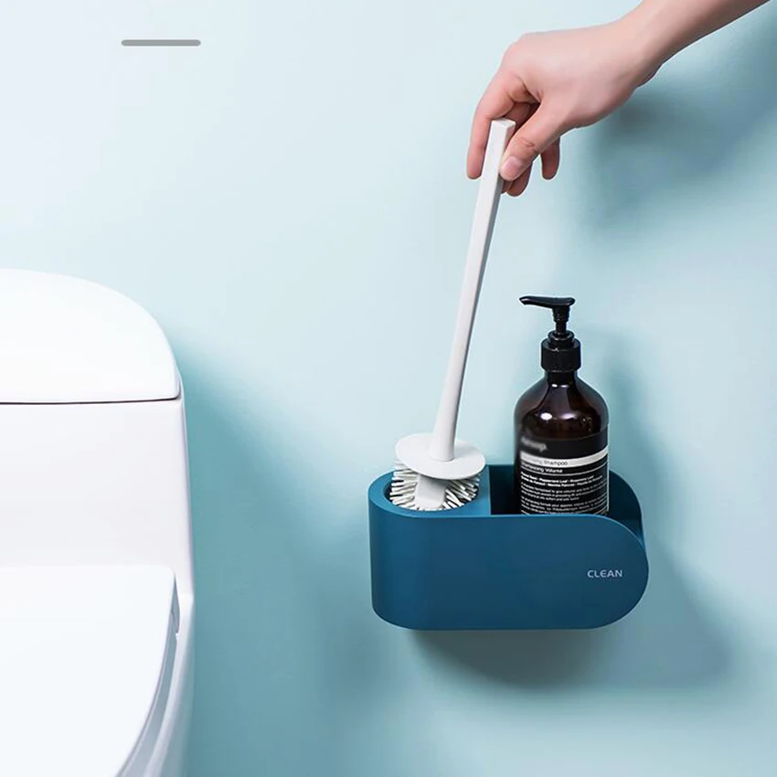 

Toilet Brush and Holder Set, Bathroom Storage Organizer Wall Mounted Toilet Brush with Holder Sturdy Silicone Brush