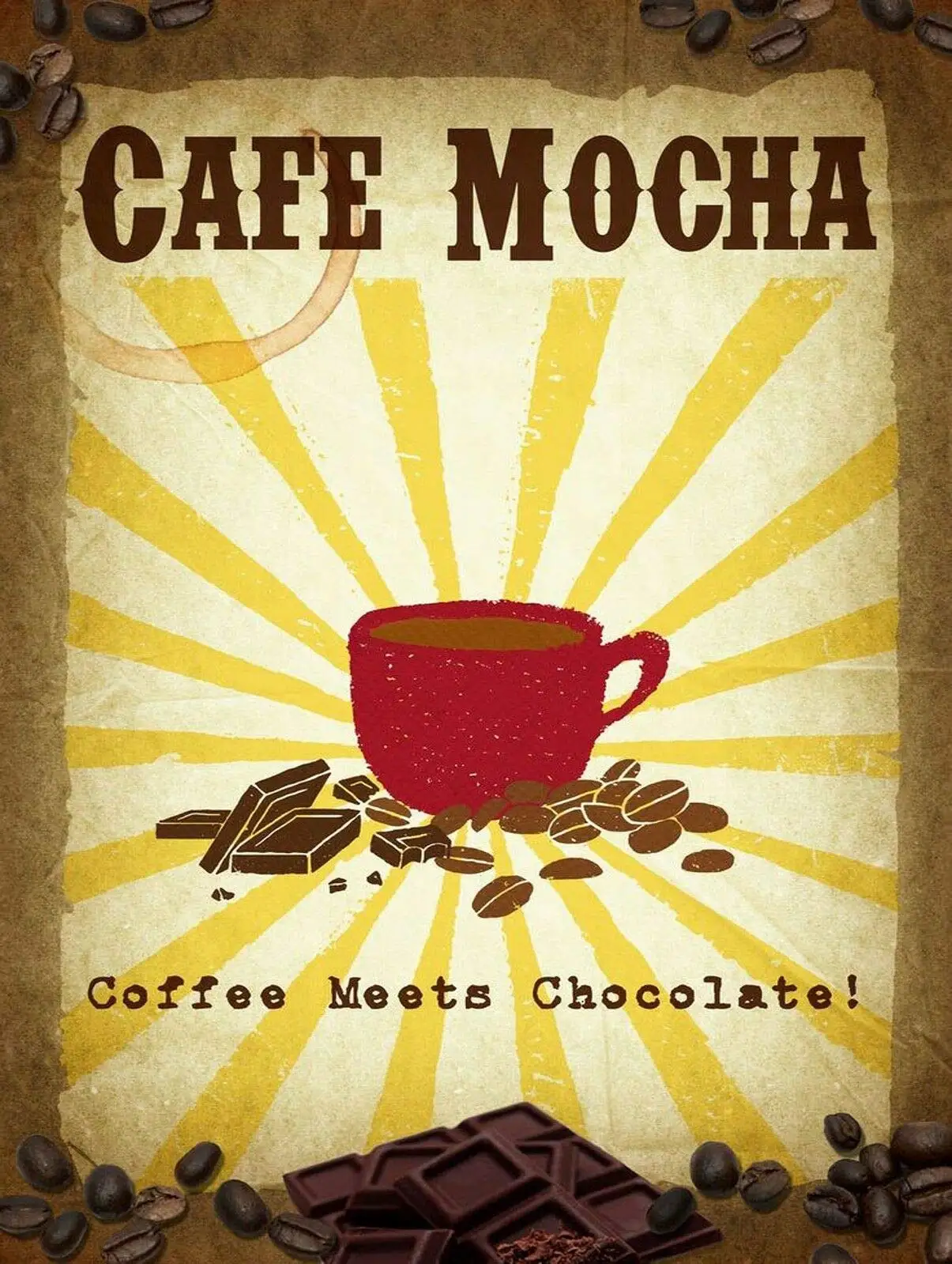 

Cafe Mocha Wall Decor Metal Tin SignKitchen Garage 12x8 Inch