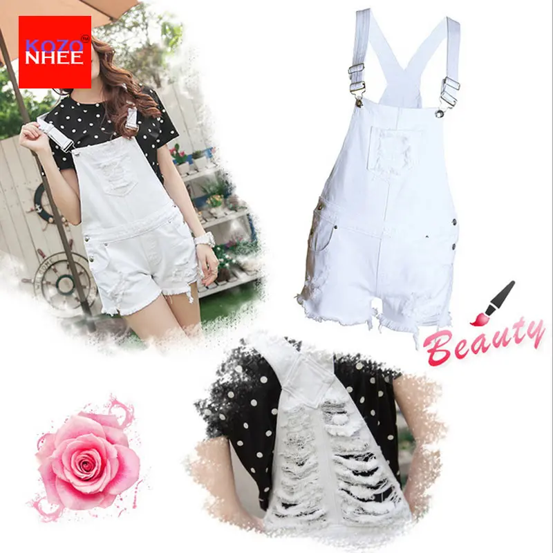 Летние белые джинсовые шорты с дырками и высокой талией женские свободные рваные