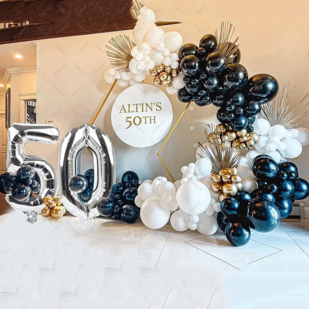 

White Black Gold Balloon Garland Arch Latex Baloons Happy 18/20/21/30/40/50 Birthday Party Decor Adults Graduation Baby Shower