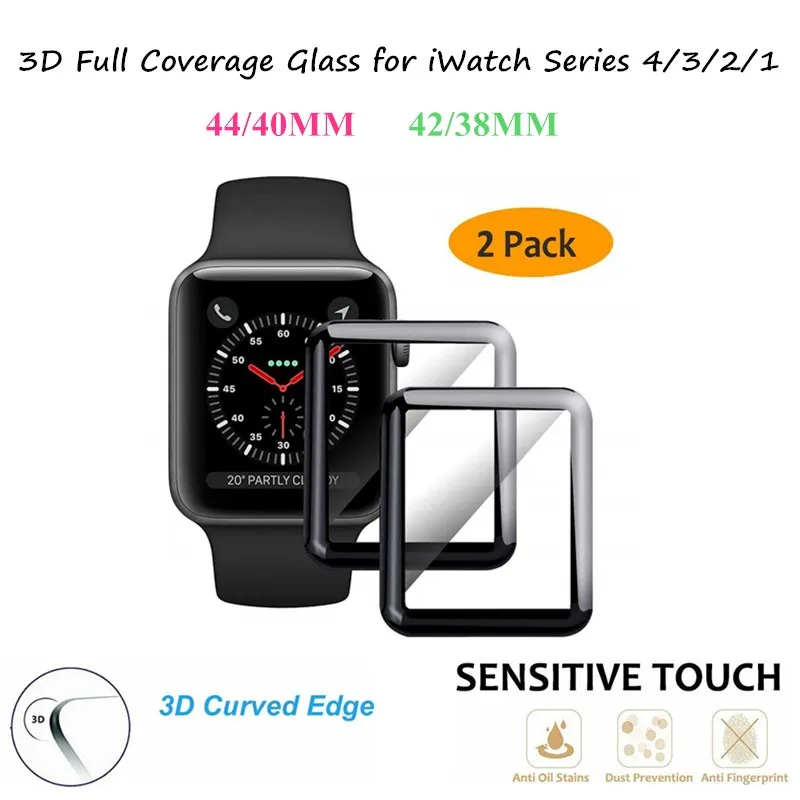 

2PCS A Lot For Apple Watch 44MM 40MM Series 4 3 2 1 3D Curved Full Coverage Glass Film for iWatch 42/38MM templered Glass Screen