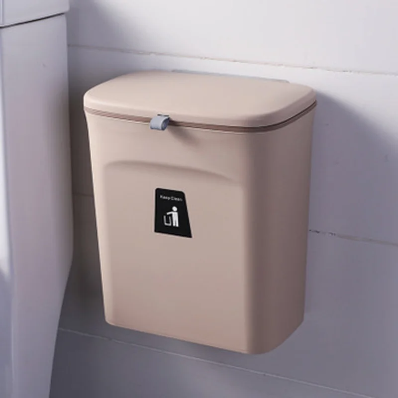 Household wall-mounted kitchen garbage storage sliding cabinet door with lid can large anti-odor hanging plastic bucket | Дом и сад