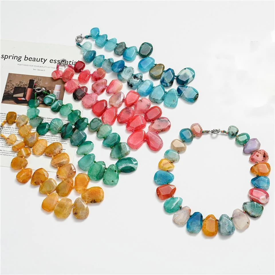 

Healing Natural Faceted Agates Amazonite Stone Beaded Choker Water Drop Loose Spacer Beads Jewelry Making DIY Necklace for Women