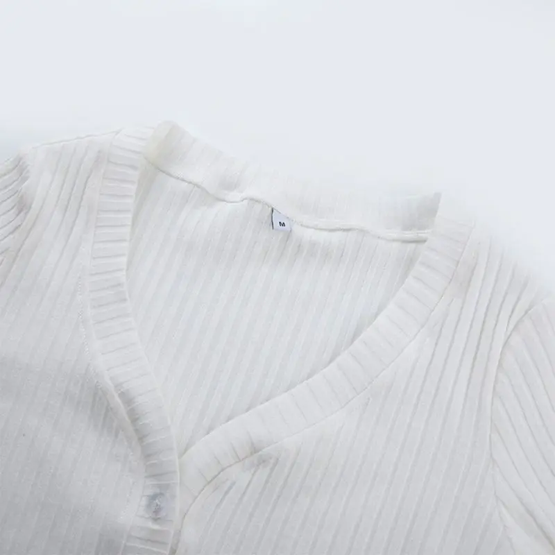 Женский сексуальный белый укороченный топ с коротким рукавом v образным вырезом