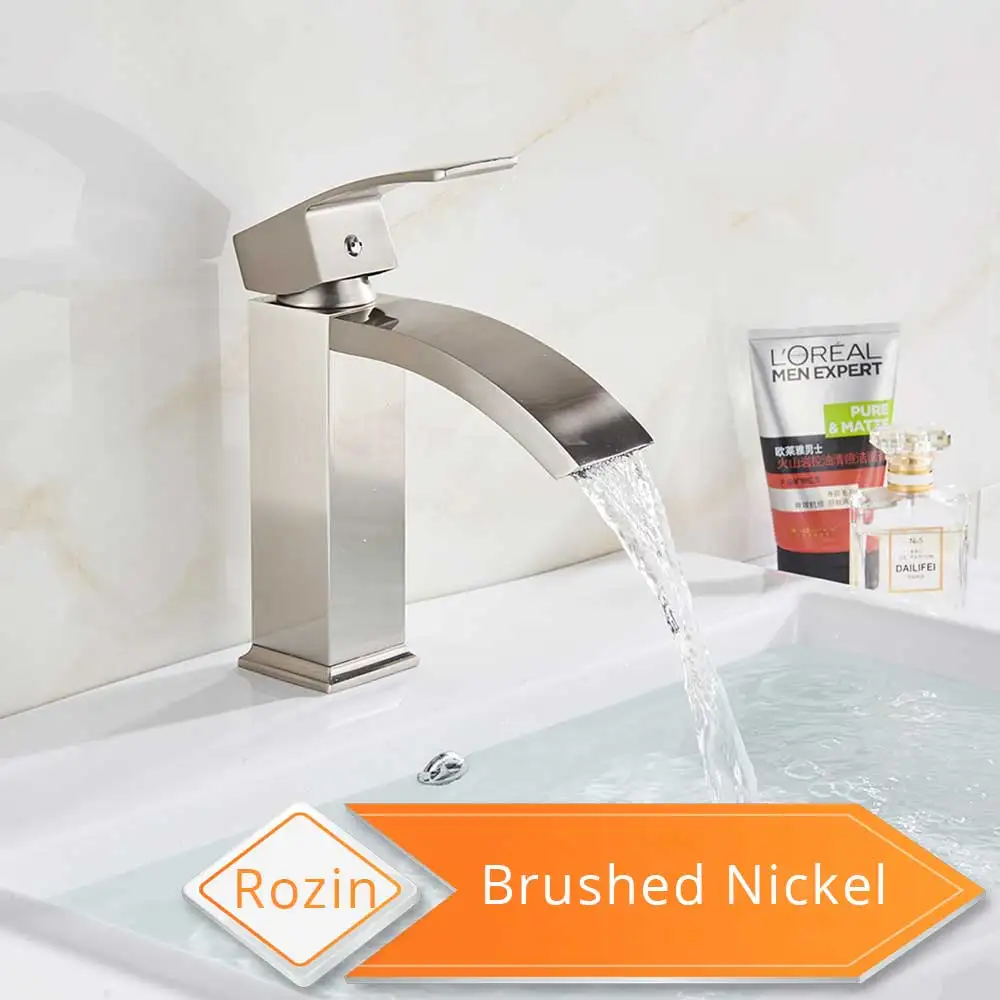 Brushed Nickel Смеситель для раковины на бортике, бронзовый Черный кран для горячей холодной воды, кран для раковины с одним отверстием, кран для раковины, бессвинцовый латунный кран для ванной комнаты - Цвет: Brushed Nickel
