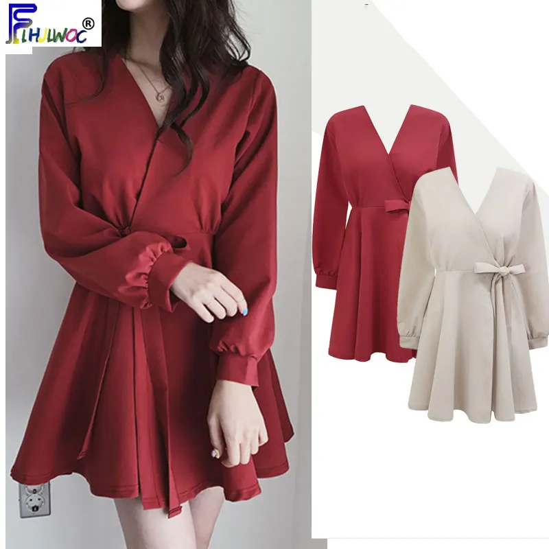 Осеннее дизайнерское мини платье женское модное с длинным рукавом в корейском и