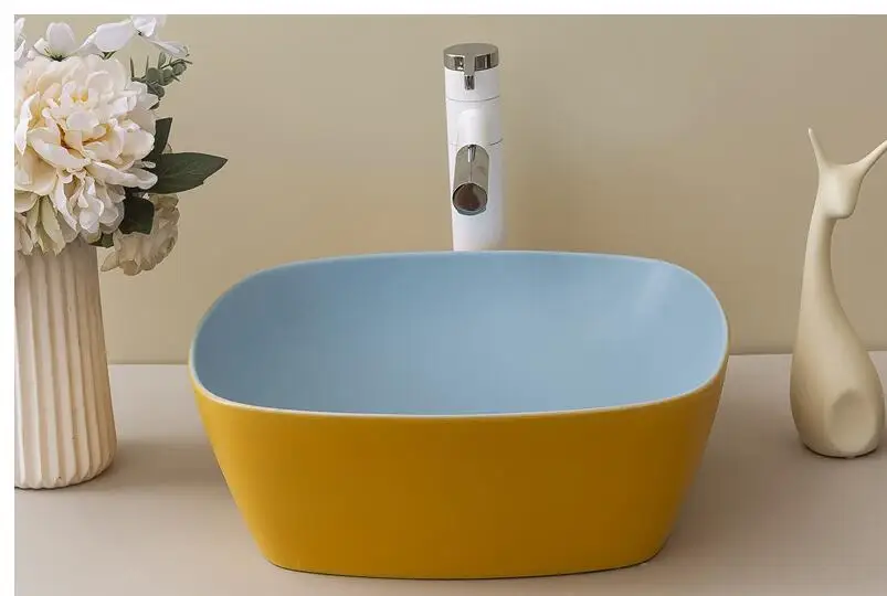 

Nordic wind table basin household ceramic simple washbasin small apartment bathroom balcony square wash basin