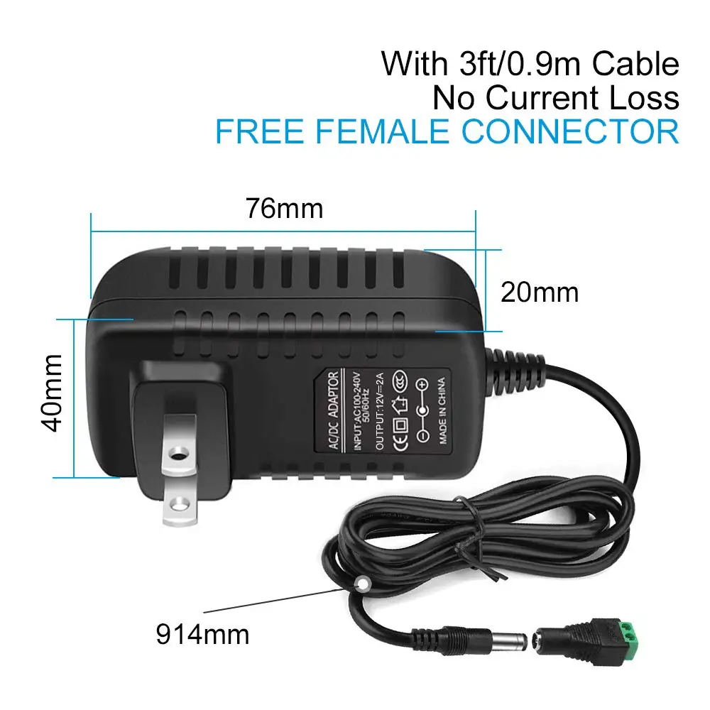 DC12V 2A Power Supply Adapter AC100-240V to Transformers Switching for 12V LED Strip Lights 2.1mm X 5.5mm | Безопасность и защита