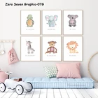 Милый акварельный лес Животное Мультфильм Лев коала Тигр вдохновляющие фотографии холст печать плакат для украшения детской комнаты