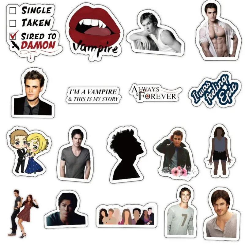 Pegatinas impermeables de Horror Vampire Diaries, Series de TV americana, grafiti, port&aacute;til, equipaje, monopat&iacute;n, guitarra, 10/30/50 Uds., venta al por mayor-1