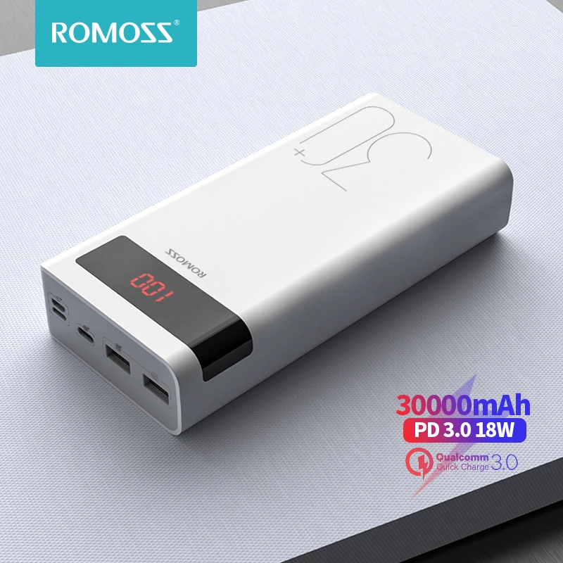 Внешний аккумулятор ROMOSS Sense 8P + портативное зарядное устройство 30000 мАч PD Quick Charge 3 0