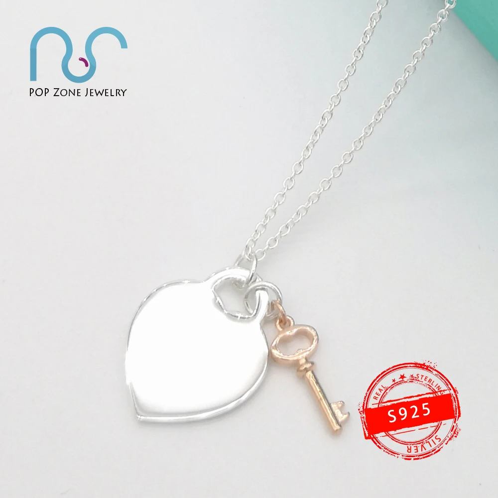 

S925 Sterling Silver Necklace Classic Heart-Shaped Key Pendant Necklace Fashion Fine Jewelry Women Couple Holiday Gift