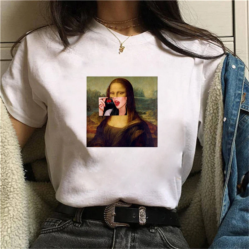 

women New summer spoof Mona Lisa Printing T Shirts Women Aesthetics funny Tshirts Casual Short Sleeves Tops t-shirt Female Cloth