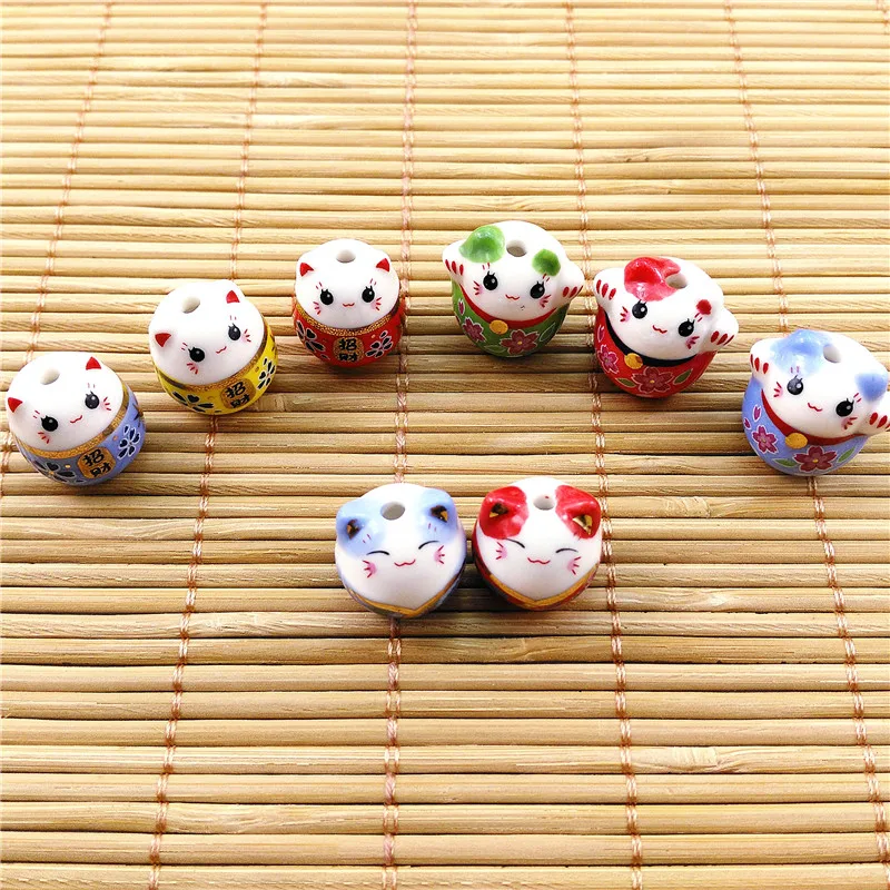 10/20pcs 15*14mm No Duplicate Ceremic Fortune Cat Maneki Neko Beautiful kiten gift DIY bracelet beaded jewelry materials | Украшения и