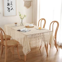 pastoral crochet cotton table cloth hollow knitting tassel table runner home decor table cover for wedding dining tablecloth