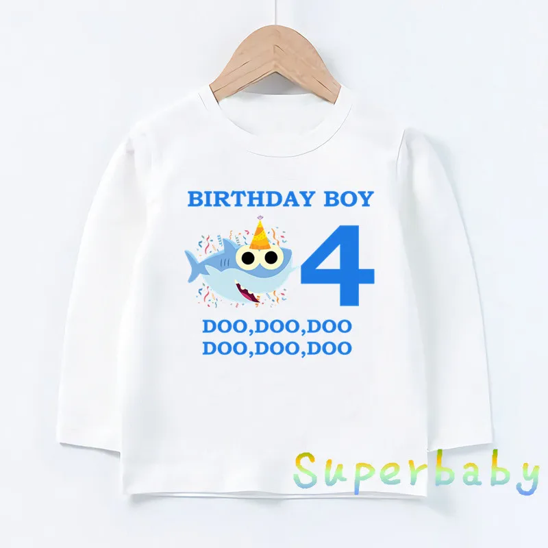 Свечи "Happy Birthday" для торта, Акула, 1-9 лет, футболка с принтом цифр, Забавные топы с рисунком для маленьких мальчиков и девочек, Детская футболка с длинными рукавами, LKP2441 - Цвет: LKP2441-D