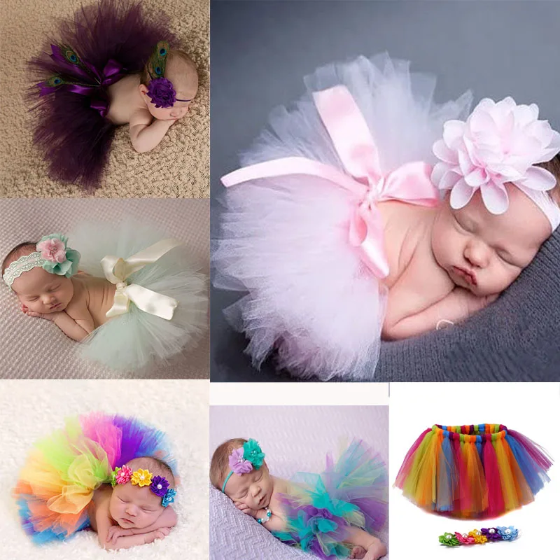 

Infant Newborn Baby Girl Clothes Flower Headband Mesh Ball Gown Tutu Skirts Photography Prop Baby Clothing Set
