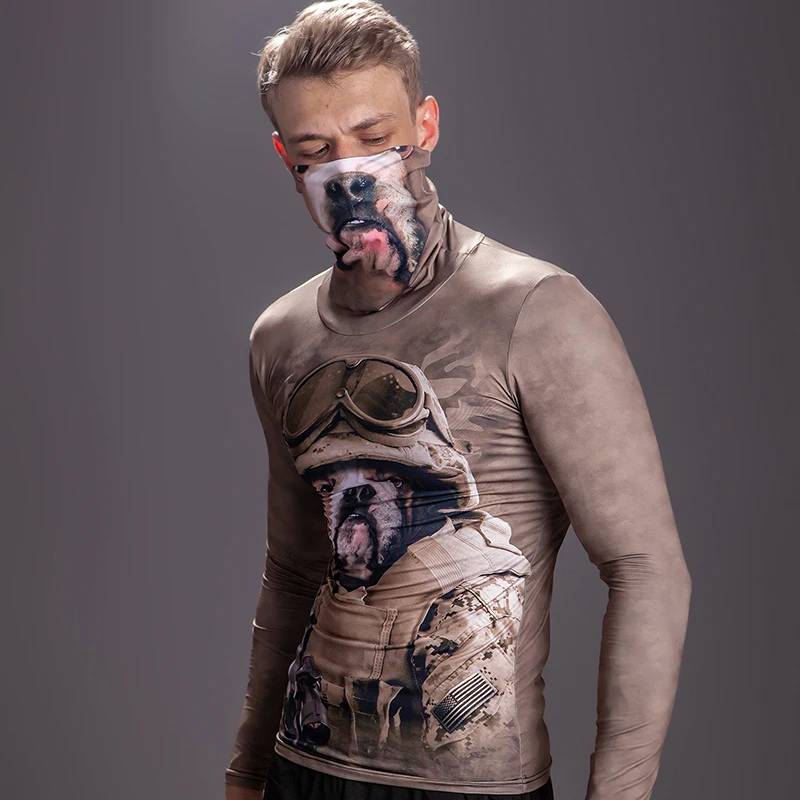 Мужские компрессионные рубашки с высоким воротником для бега в тренажерном зале