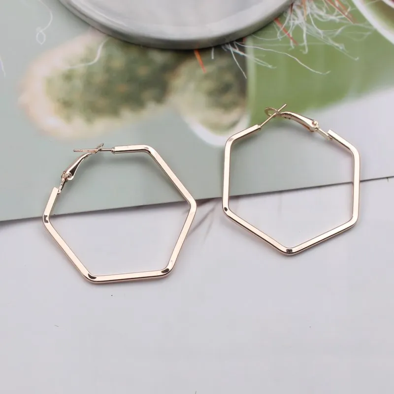 379 rosegold EK366 Большая квадратная Звезда Треугольник Висячие серьги для женщин модные массивные ювелирные изделия простые геометрические металлические серьги полые Brincos - Окраска металла: 379 rosegold