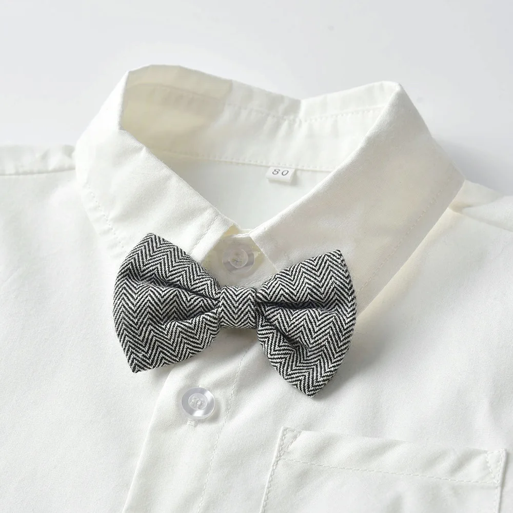 Boy Clothing Set Dress Suit Gentleman White Shirt with Bow tie + Grey Pants Party wedding Handsome Kid For Boys Clothes | Детская одежда