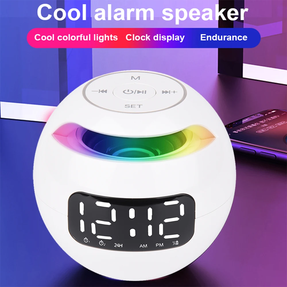 

New LED Digital Alarm Clock Smart Bluetooth-compatible 5.0 With Music Player Wireless Ball Shape Clock Mini TF Card Mp3 Speaker