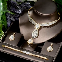 hibride luxury 2 tones water drop shape jewelry sets for women bridal nigeria wedding 4pcs necklace earring sets bijoux n 1806