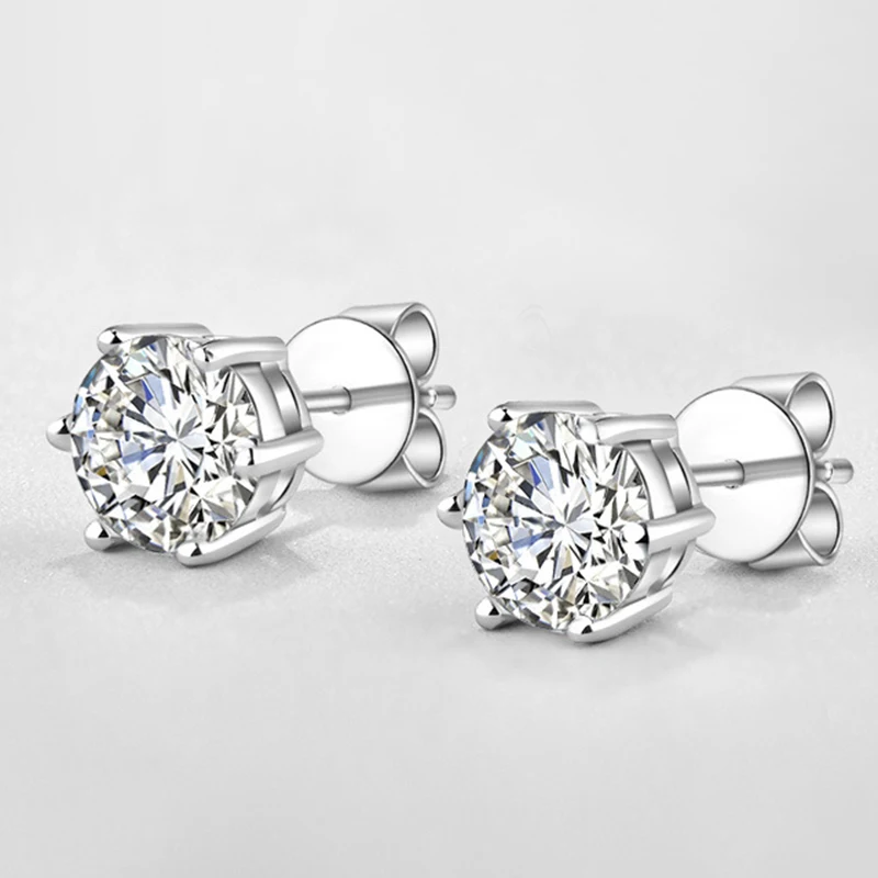 

1 Carat Moissan Stone Earrings Classic Six Prongs 925 Silver Plated