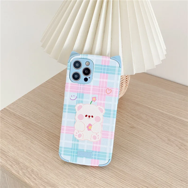 

Cute Cartoon Bear cat ear style phone Case for iPhone 12 Pro 11 X XR XS Max 7 8 plus 11Pro 12mini soft silicon back cover