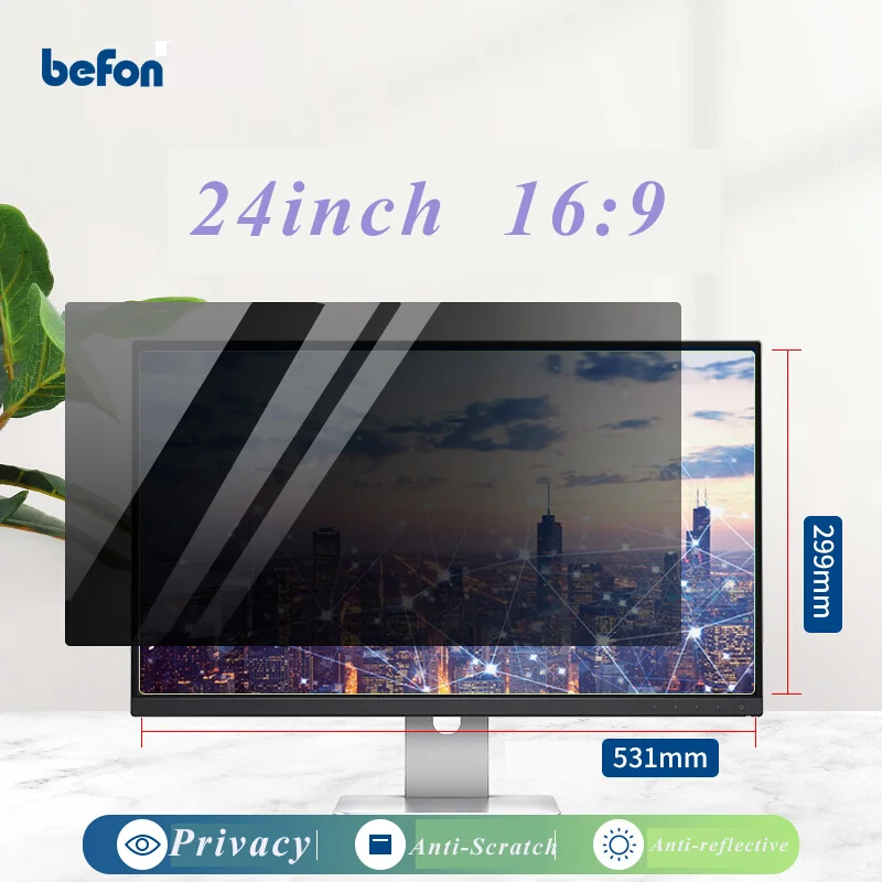 befon 24 Inch Privacy Filter Screen Protective film for Widescreen 16:9 Computer Monitor Desktop PC Screen 531mm * 299mm