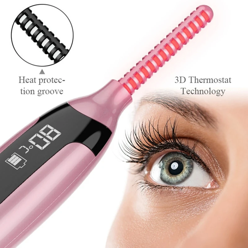 

Electric Heated Eyelash Curler Rechargeable Lash Curler Tool with LCD Screen Display 4 Gears Temperature Adjustable