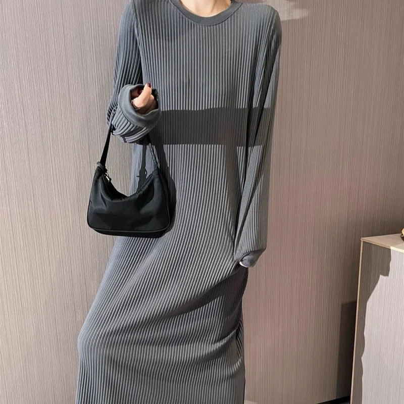 Женское прямое платье с длинным рукавом однотонное Элегантное повседневное