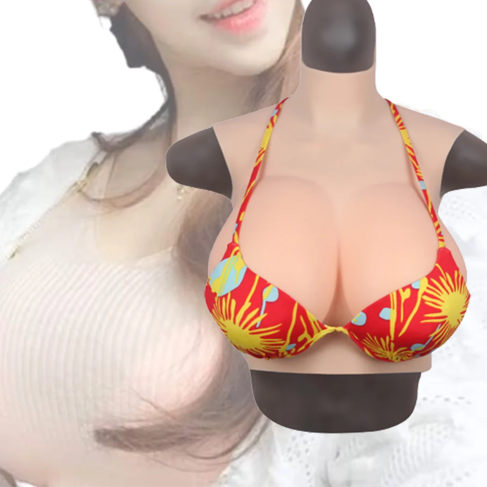 

Cosplay Costumes High Collar Silicone Fake Boobs Artificial Breast Forms Large B C D E G Z S Cup For Gay Sissy Men To Women