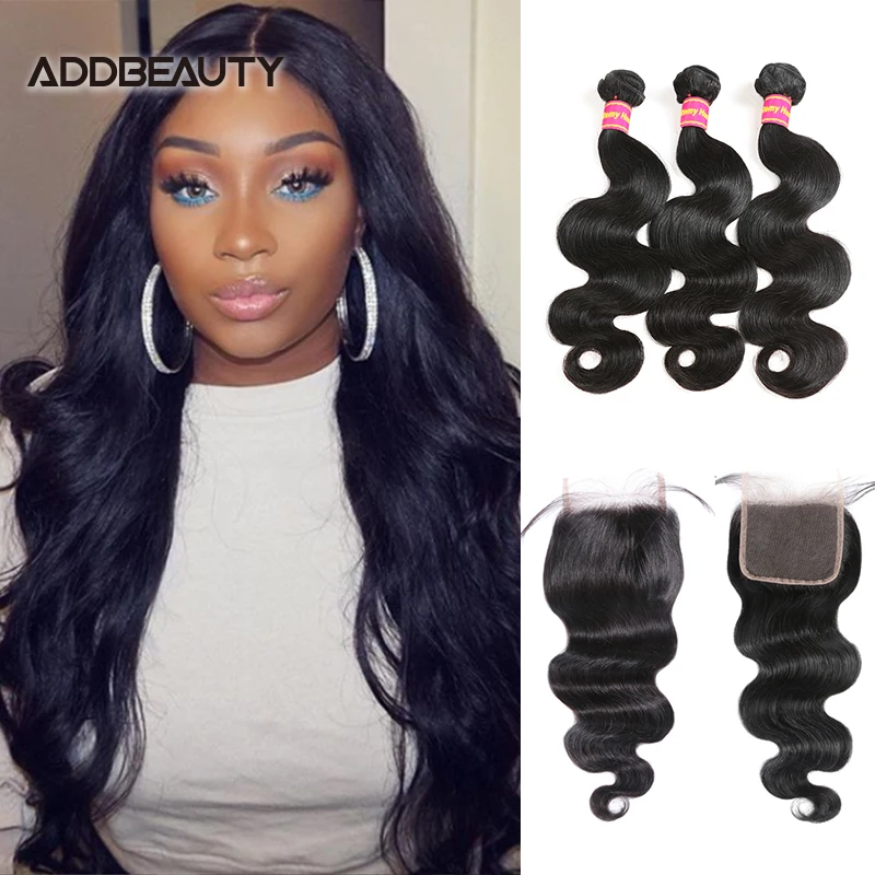 

Body Wave 4x4 HD Transparent Lace Closure With Raw Virgin Hair Bundles Brazilian Human Hair Weave Double Drawn Natural Color