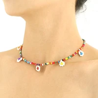 new korean handmade boho beaded clavicle necklaces colorful little daisy acrylic flowers chain necklace for women girls jewelry