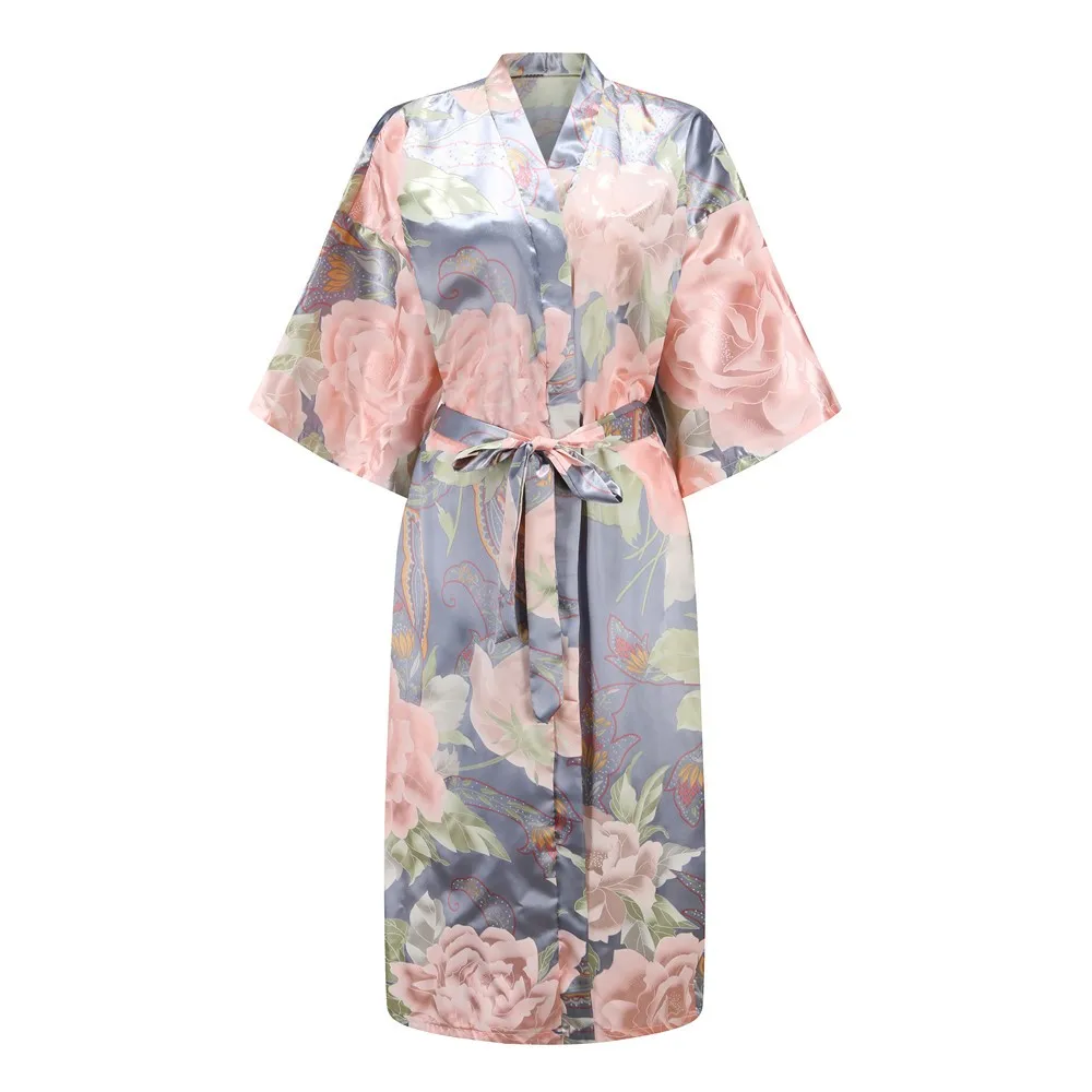 Сексуальный серый женский летний Повседневный Халат длинный халат Женская