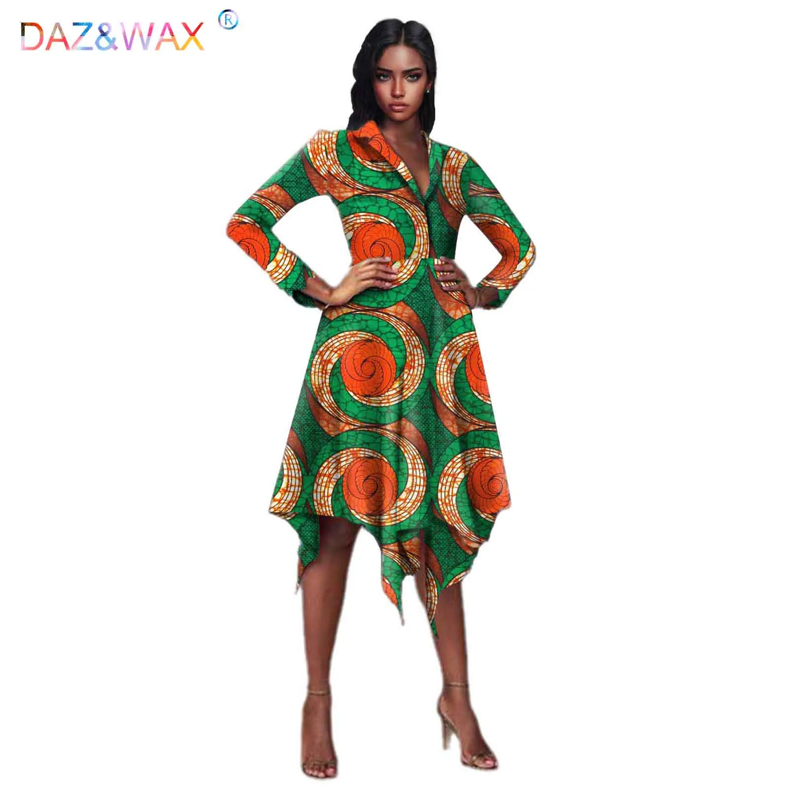 

African Fashion Boycon dress for Women long sleeve Notched clothes Irregular hem Femme Robe Ball Gown Plus Size VestidosV2125017